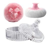 Puffer Set - Delicate Long Hair with Handle, Clear Glass Box, Multipurpose Makeup Applicator | Soft and Reusable 4" x 4.7" Design for Face and Corp Applications