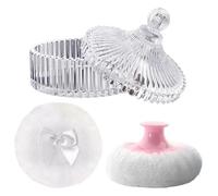 Puffer Set - Delicate Long Hair with Handle, Clear Glass Box, Multipurpose Makeup Applicator | Soft and Reusable 4" x 4.7" Design for Face and Corp Applications