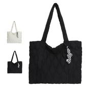 Puffer Tote Bag for Women, Lightweight Puffy Work Handbag with Zipper, Casual Lightweight Handbag for Travel (Black)