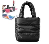 Puffer Tote Bag - Lightweight Quilted Nylon Handbag Soft Padded Shoulder Bag, Elegant Down Style Storage Company, Durable Daily Utility | Work Travel Gym Shopping Women's Fashion Accessories, black