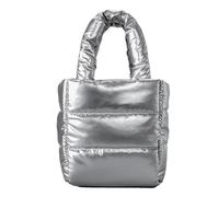 Puffer Tote Bag - Lightweight Quilted Nylon Handbag Soft Padded Shoulder Bag, Elegant Down Style Storage Company, Durable Daily Utility | Work Travel Gym Shopping Women's Fashion Accessories, silver