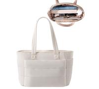 Puffer Tote Bag with Zip, Lightweight Quilted Shoulder Handbag (White)