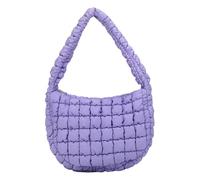 Puffer Tote Bag Women Large Soft Puffy with Inner Zipper Pocket Simple Solid Color Quilted Fashion All-Match Nylon Underarm for Girl Work Shopping Travel PurpleBag
