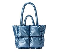 Puffer Tote Bag Women's Glossy Quilted Zipper Closure Puffy Tote Bag Down Padded Shoulder Bag Cute Handbag Aesthetic Handbag, Blue