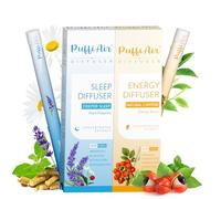 PUFFIAIR Herbal Diffuser Duo with Melatonin, Guarana & More | Day & Night Harmony Duo for Stress-Ease & Energy Equilibrium Combo - 600 Uses per Stick