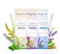 PUFFIAIR Natural Herbal Diffuser Pen Mullein Dandelion and Lavender Aromatherapy Inhaler Bundle (Green, Purple & Blue, 3 packs)