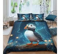 Puffin 3D Printed Duvet Cover Set Soft Microfiber for Adults Teenager Kids 3 Piece Cute Animal Puffin Comforter Cover with Zipper Closure for Bed Decoration Easy Care Quilt Cover Double(200x200cm)
