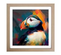 Puffin Abstract Expressionism No.1 Framed Wall Art Print, Ready to Hang Picture for Living Room Bedroom Home Office, Oak 18 x 18 Inch (45 x 45 cm)