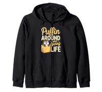 Puffin Around And Loving Life Cute Bird In Bag Zip Hoodie