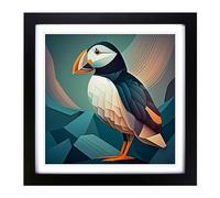 Puffin Art Deco Framed Print | 18x18 Inch Black Framed Wall Art | Ready to Hang | Art Deco Nature Picture | Living Room Bedroom Lounge Office