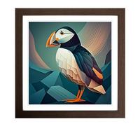 Puffin Art Deco Framed Print | 18x18 Inch Walnut Framed Wall Art | Ready to Hang | Art Deco Nature Picture | Living Room Bedroom Lounge Office