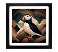Puffin Art Deco No.1 Framed Print | 18x18 Inch Black Framed Wall Art | Ready to Hang | Art Deco Nature Picture | Living Room Bedroom Lounge Office