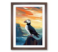 Puffin Art Deco No.3 Framed Print | A2 Walnut Framed Wall Art | Ready to Hang | Art Deco Nature Picture | Living Room Bedroom Lounge Office