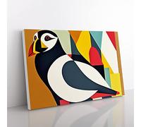Puffin Bird Abstract Vol.1 Canvas Wall Art Print Ready to Hang, Framed Picture for Living Room Bedroom Home Office Décor, 50x35 cm (20x14 Inch)