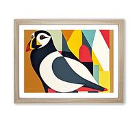 Puffin Bird Abstract Vol.1 WHT Framed Print | A2 Oak Framed Wall Art | Ready to Hang | Abstract Fantasy Picture | Living Room Bedroom Lounge Office