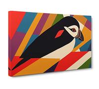 Puffin Bird Abstract Vol.2 Canvas Print | Gallery Wrapped 30mm Frame Wall Art | 30x20 inches | Ready to Hang | Abstract Animals Picture | Living Room Bedroom Lounge Office