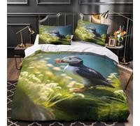 Puffin Bird Comforter Cover 3D Design Printed Premium 3 Pcs Bedding Set Zipper Nature Wildlife Scene Quilt Cover Super Soft Machine Washable for Kids Girls Boys Adults Women Teens King（220x240cm）