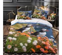 Puffin Birds Duvet Cover 3D Design Printed Luxury 3 Pcs Bed Set Zipper Home Decor Nature Landscape Comforter Cover Ultra Soft Breathable for Women Youth Teenagers Children Boys Single（140x200cm）