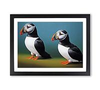 Puffin Birds Vol.1 BLK Framed Print | A2 Black Framed Wall Art | Ready to Hang | Modern Nature Picture | Living Room Bedroom Lounge Office