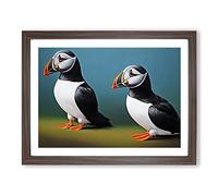 Puffin Birds Vol.1 BLK Framed Print | A4 Walnut Framed Wall Art | Ready to Hang | Modern Nature Picture | Living Room Bedroom Lounge Office