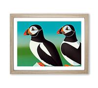 Puffin Birds Vol.2 Framed Print | A2 Oak Framed Wall Art | Ready to Hang | Modern Nature Picture | Living Room Bedroom Lounge Office