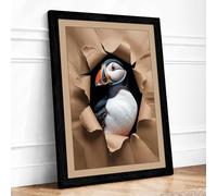 Puffin Breaks Through Modern Framed Wall Art Print A1 (84.1×59.4cm) Black, Wall Decor for Living Room, Bedroom, Office & Home, Ready to Hang, Art Gift