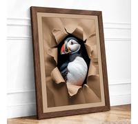 Puffin Breaks Through Modern Framed Wall Art Print A1 (84.1×59.4cm) Walnut, Wall Decor for Living Room, Bedroom, Office & Home, Ready to Hang, Art Gift