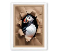 Puffin Breaks Through Modern Framed Wall Art Print A1 (84.1×59.4cm) White, Wall Decor for Living Room, Bedroom, Office & Home, Ready to Hang, Art Gift