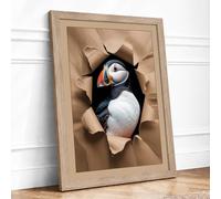 Puffin Breaks Through Modern Framed Wall Art Print A3 (42×29.7cm) Oak, Wall Decor for Living Room, Bedroom, Office & Home, Ready to Hang, Art Gift
