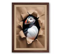 Puffin Breaks Through Modern Framed Wall Art Print A3 (42×29.7cm) Walnut, Wall Decor for Living Room, Bedroom, Office & Home, Ready to Hang, Art Gift