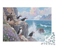Puffin Cliff Coast 1000 Piece Jigsaw Puzzle Paper for Adults Ocean View Relaxing Gift Home Decor 38x26cm/1000pcs