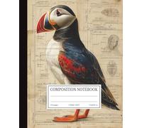 Puffin Composition Notebook | Vintage Bird Scientific Illustration Art College Ruled | 7.5x9.25 in | 110 Pages