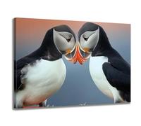 Puffin Couple Lovers Wall Art Tow Puffin in Love Wall Decor Birds Animal Intimate Print Poster Modern Animal Artwork for Bedroom Bathroom Living Room Decor Framed