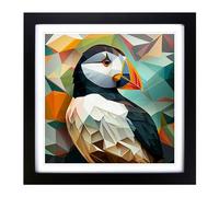 Puffin Cubism Framed Print | 18x18 Inch Black Framed Wall Art | Ready to Hang | Cubist Nature Picture | Living Room Bedroom Lounge Office