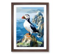 Puffin Cubism Framed Print | A2 Walnut Framed Wall Art | Ready to Hang | Cubist Nature Picture | Living Room Bedroom Lounge Office