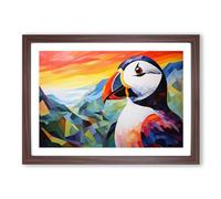 Puffin Cubism Framed Print | A2 Walnut Framed Wall Art | Ready to Hang | Cubist Nature Picture | Living Room Bedroom Lounge Office
