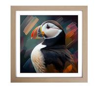 Puffin Digital Art Framed Print | 18x18 Inch Oak Framed Wall Art | Ready to Hang | Modern Nature Picture | Living Room Bedroom Lounge Office