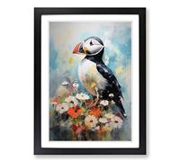 Puffin Impressionism Framed Print | A2 Black Framed Wall Art | Ready to Hang | Impressionist Nature Picture | Living Room Bedroom Lounge Office