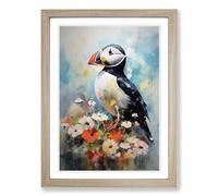 Puffin Impressionism Framed Print | A2 Oak Framed Wall Art | Ready to Hang | Impressionist Nature Picture | Living Room Bedroom Lounge Office