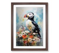 Puffin Impressionism Framed Print | A2 Walnut Framed Wall Art | Ready to Hang | Impressionist Nature Picture | Living Room Bedroom Lounge Office