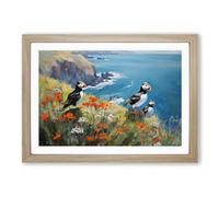 Puffin Landscape Framed Print | A2 Oak Framed Wall Art | Ready to Hang | Modern Nature Picture | Living Room Bedroom Lounge Office