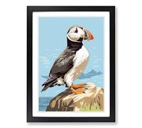 Puffin Line Framed Print | A2 Black Framed Wall Art | Ready to Hang | Modern Nature Picture | Living Room Bedroom Lounge Office