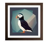 Puffin Minimalism Framed Print | 18x18 Inch Walnut Framed Wall Art | Ready to Hang | Minimalist Nature Picture | Living Room Bedroom Lounge Office