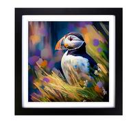 Puffin Neo Impressionism Framed Wall Art Print 18x18 Inch Black