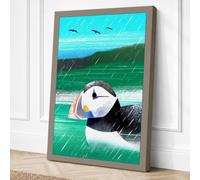 Puffin on Choppy Waters Canvas Wall Art Print 24x16 Inch