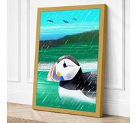 Puffin on Choppy Waters Canvas Wall Art Print 36x24 Inch