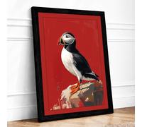 Puffin on the Rock Framed Wall Art Print A4 Black