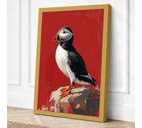 Puffin on the Rock Modern Canvas Wall Art Print 18x12 Inch (46 x 30 cm)
