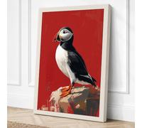 Puffin on the Rock Modern Canvas Wall Art Print 30x20 Inch (76 x 51 cm)