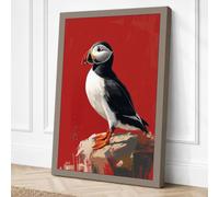 Puffin on the Rock Modern Canvas Wall Art Print 36x24 Inch (91 x 61 cm)